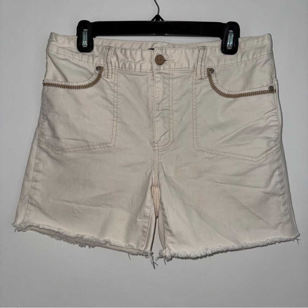 Nautica Shorts Size 6 Beige Denim Cutoff Raw Hem Casual Summer Cotton Blend